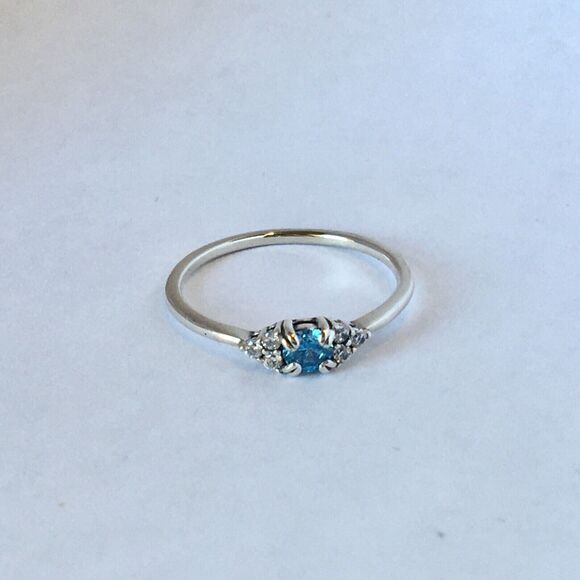 Sterling Silver Promise Ring Simulated Blue Topaz Cubic Zirconia Size 6.75 - Picture 12 of 16